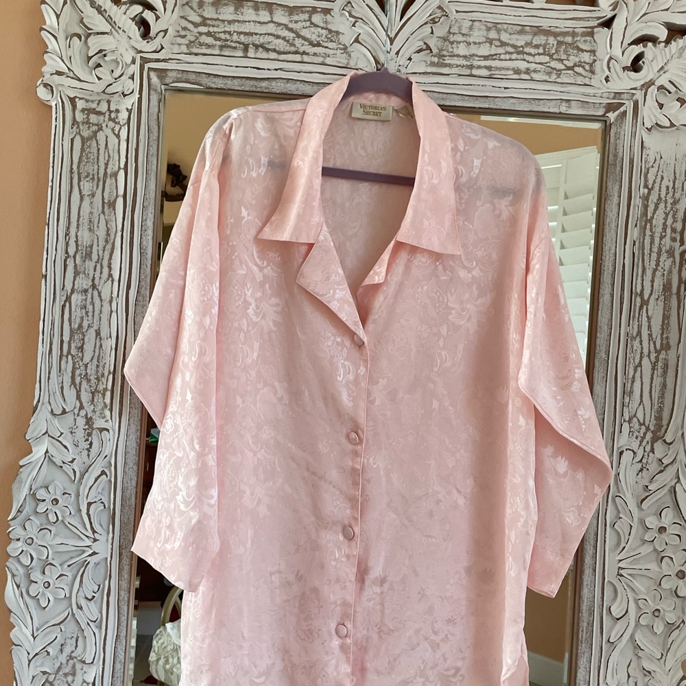 Vintage Victoria's Secret Gold Label Pink Embossed Floral Lingerie Top M